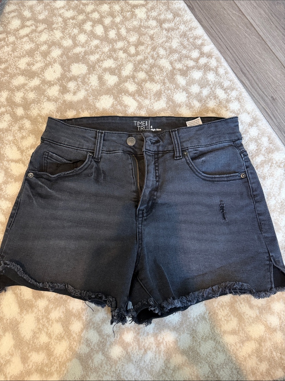 Time and Tru Black Frayed High-Rise Denim Shorts